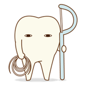 デンタルフロスを持った歯のキャラクター｜デンタルフロス、使っていますか？｜ブログ｜港南台パーク歯科クリニック